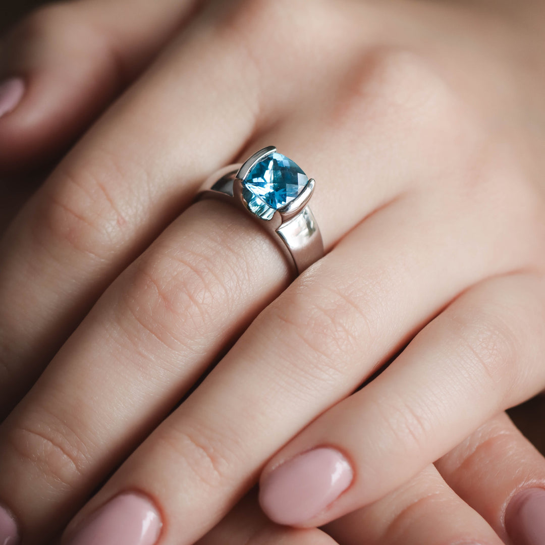 Silver Cushion Semi Bezel Ring