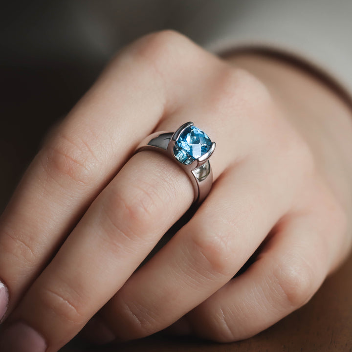 Silver Cushion Semi Bezel Ring